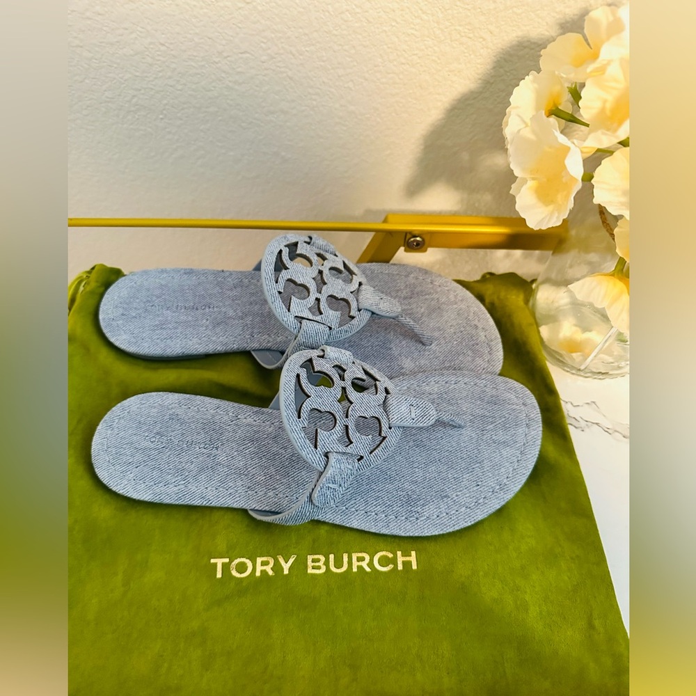 AUTHENTIC Tory Burch Blue Denim Miller Sandals 🩵 - Picture 5 of 6